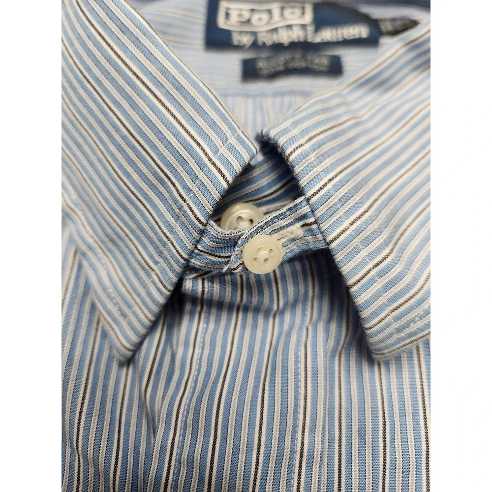 Polo Ralph Lauren Shirt‎ Mens 17.5 32 33 Blue White Stripe Alcott Tab Collar